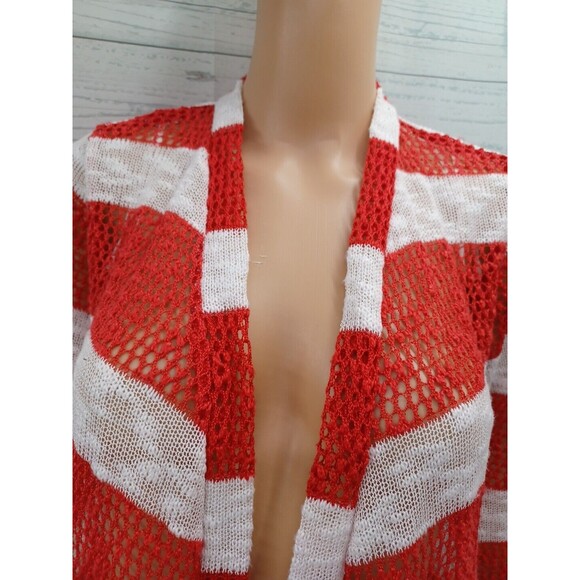 Retro Threads Crochet Open Cardigan Sweater Red White Sz L - Picture 2 of 10